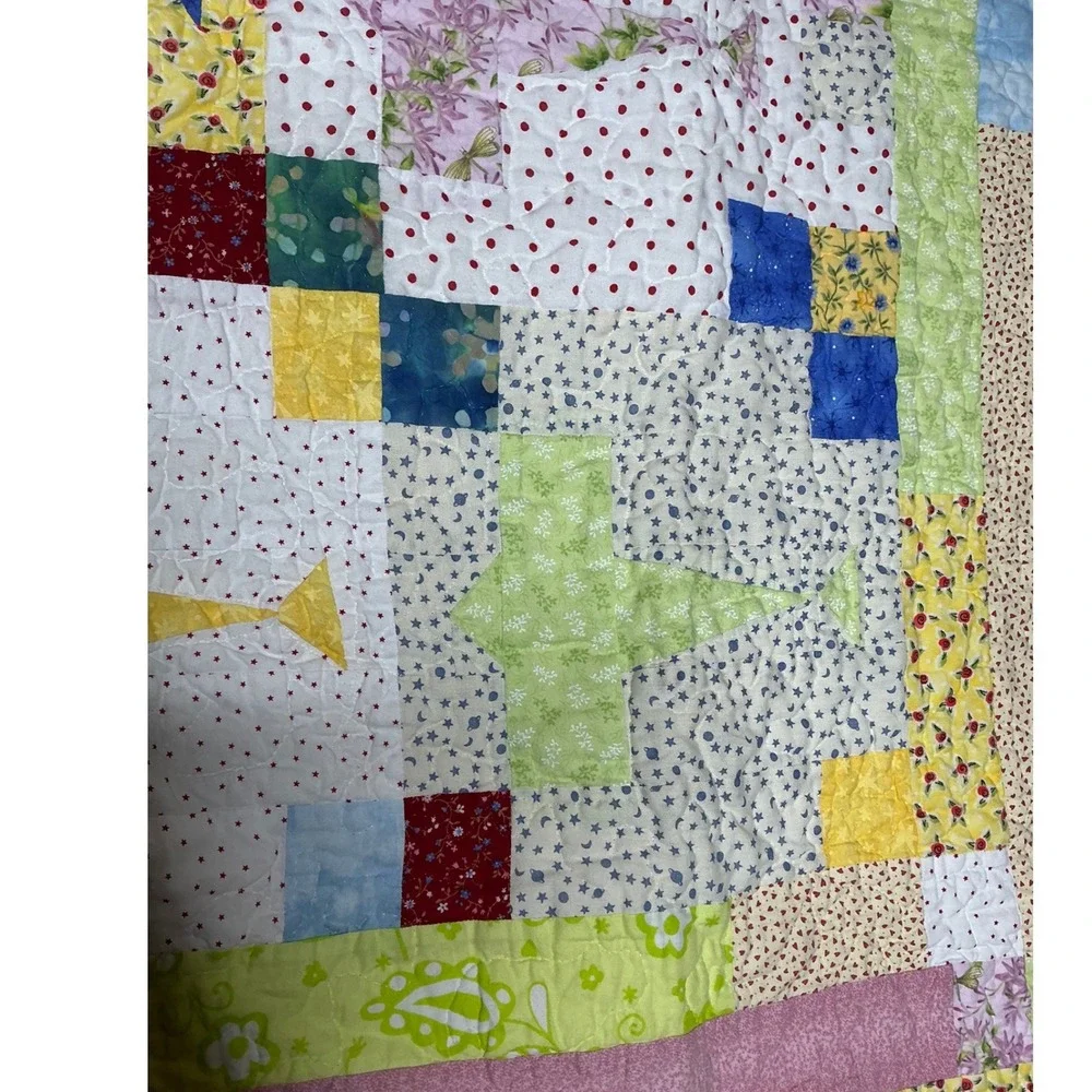 Handmade Airplane Quilt Baby‎ Toddler Throw Blanket Multi Color Patchwork